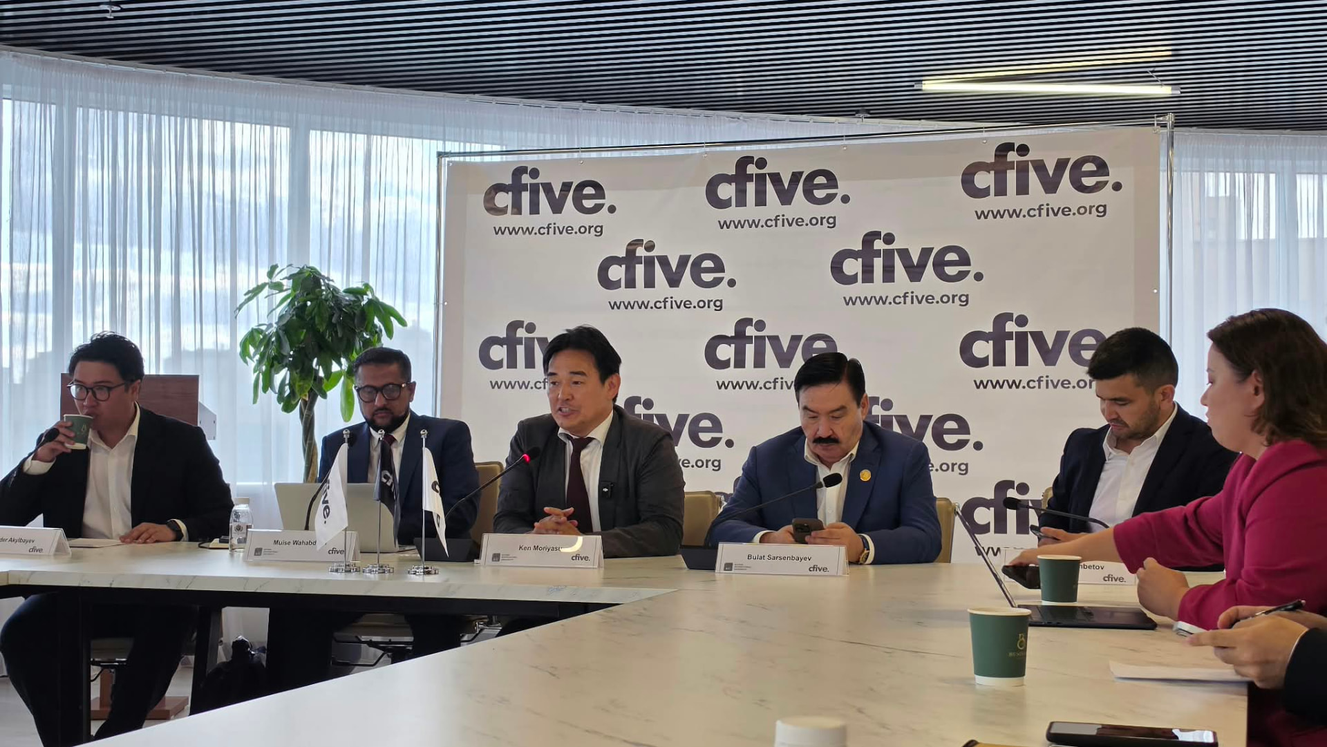 Roundtable discussion at the CFive office in Astana with Ken Moriyasu of the Hudson Institute
