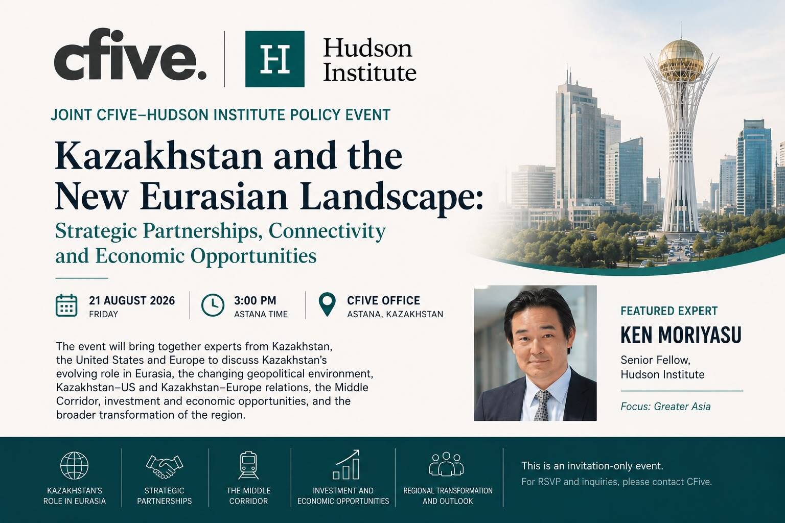 Joint CFive–Hudson Institute policy event: Kazakhstan and the New Eurasian Landscape, Astana, 21 August 2026